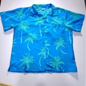 King Kameha XL Hawaiian Shirt Palm Tree Blue Green‎ Tropical Vacation Button